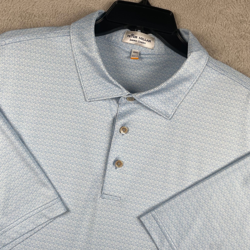 Peter Millar Polo Shirt Mens 2XL Blue Summer Comfort Golf Tee Pattern Preppy